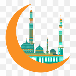Green and orange mosque illustration, ramadhan, logo, landmark png