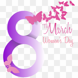 International Women's Day March 8, Soft Violet 8 March with Butterflies, women's day illustration, purple, text, logo png