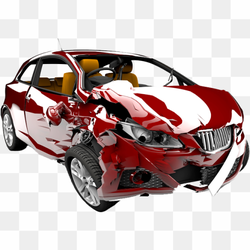 Crashed red car