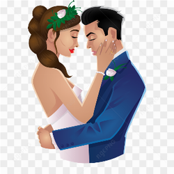 Cute Wedding Couple Cartoon PNG Photo