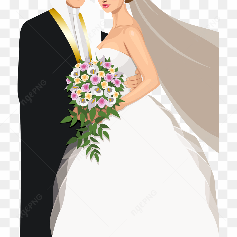 Cute Wedding Couple Cartoon PNG Picture
