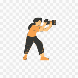 FEMALE PHOTOGRAPHER IN ORANGE TOP AND BLACK PANTS 
