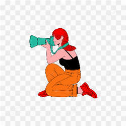 FEMALE PHOTOGRAPHER WITH RED HAIR