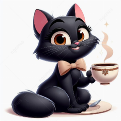 Black cat with teacup