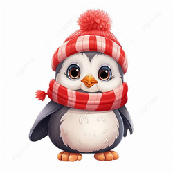 Cute penguin in a red hat