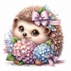 Beautiful hedgehog with flowers