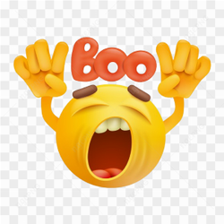 Round smiley face emoji making boo gesture on transparent PNG
