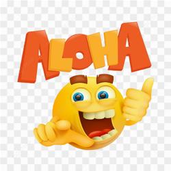 Round yellow smiley face with aloha title on transparent PNG