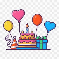 Gifts box with birthday cake party vector illustration on transparent background PNG