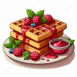 Waffles with raspberry jam