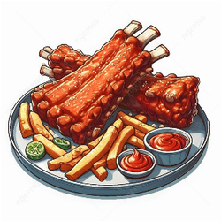 Juicy ribs and fries