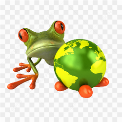 Cartoon frog with world