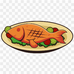 Vector Grilled Fish Fresh Vegetable